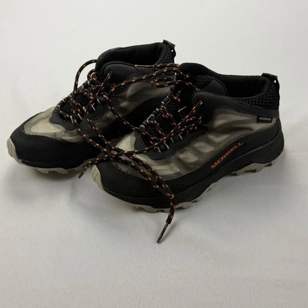 Merrell Moab Speed Low Waterproof Kids Size 13.5M Black Orange Hiking Shoes